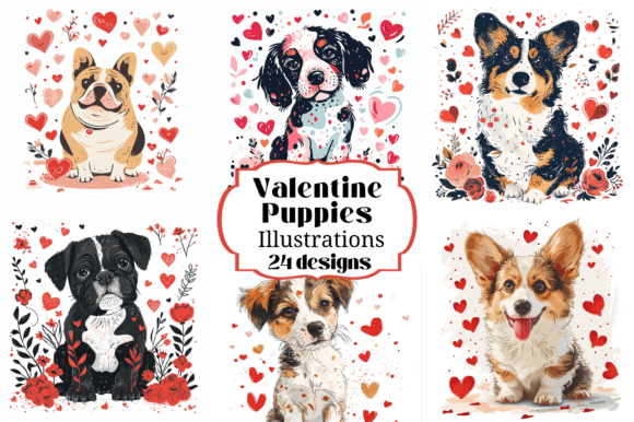 24 Valentine Puppy Dog Illustrations for Creative Projects