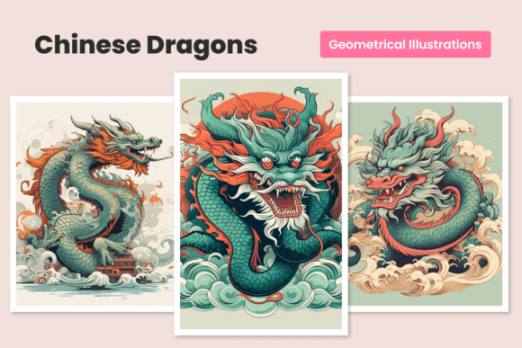 3 Chinese New Year Dragons Illustrations: A Modern Design Asset