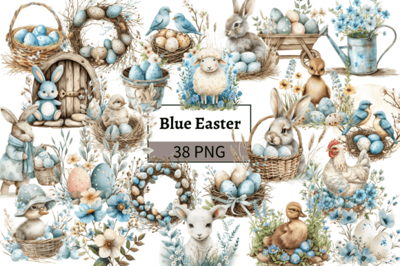 Blue Easter Illustrations Bundle PNG: A Designer's Spring Palette