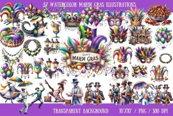 Capture the Soul of the Celebration with Mardi Gras Watercolor Illustrations