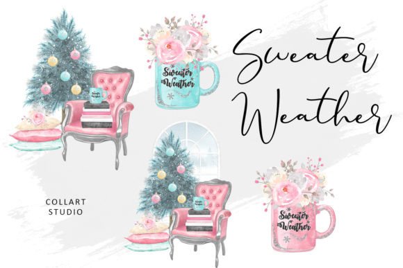Christmas Illustrations: A Cozy Home Girl Clipart Set