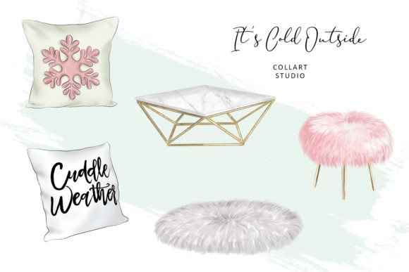 Christmas Illustrations Furniture, Decor: A Hand-Drawn Clipart Set for Festive Design