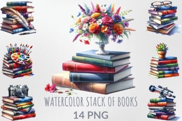 Crafting Literary Magic with Watercolor Stack of Books Illustrations