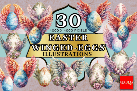 Easter Winged-Eggs Illustrations: A Magical Design Asset