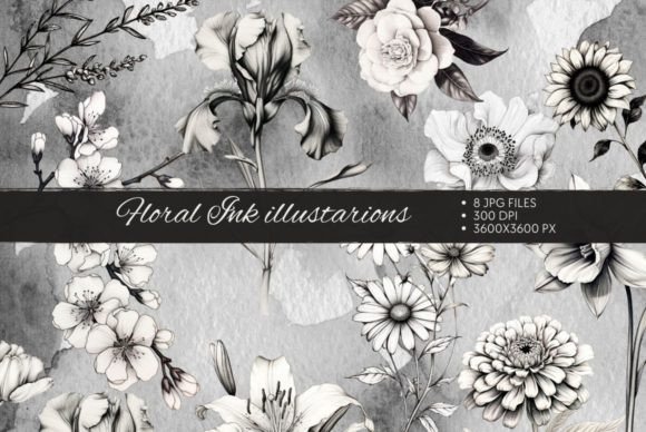 Floral Ink Illustrations Set: Your Source for Organic Elegance
