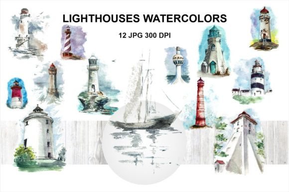 Hand Drawn Watercolor Lighthouses Illustrations