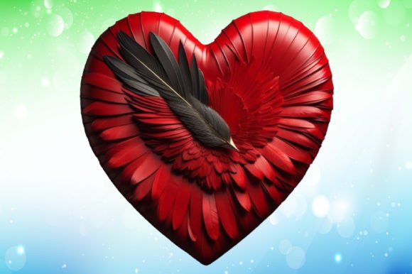 Red Heart with Feathers: A Versatile Design Asset