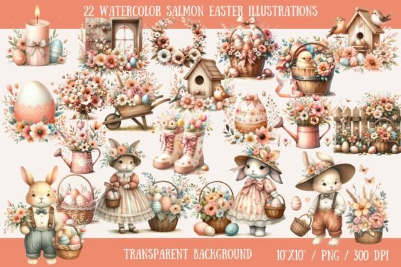Serene Spring: Using Salmon Watercolor Easter Illustrations