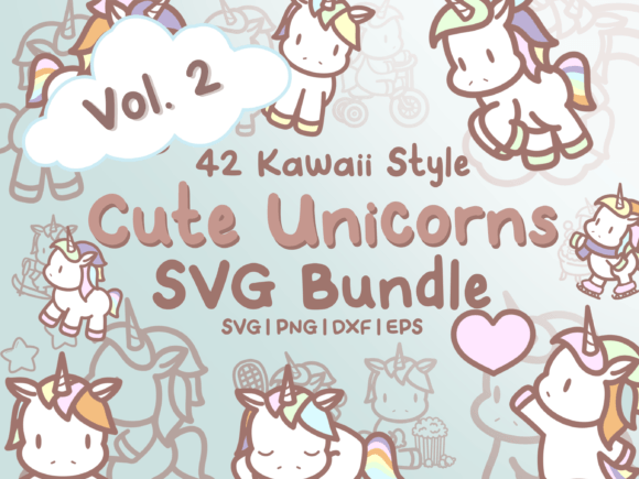Unlock Magical Designs with Cute Unicorns Vol. 2 SVG Illustrations