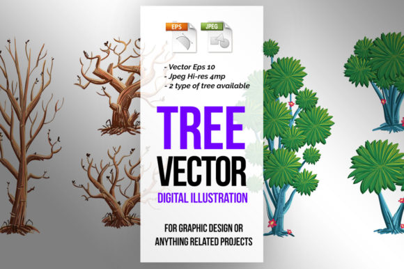 Versatile 2 in 1 Tree Vector Illustrations for Creative Projects
