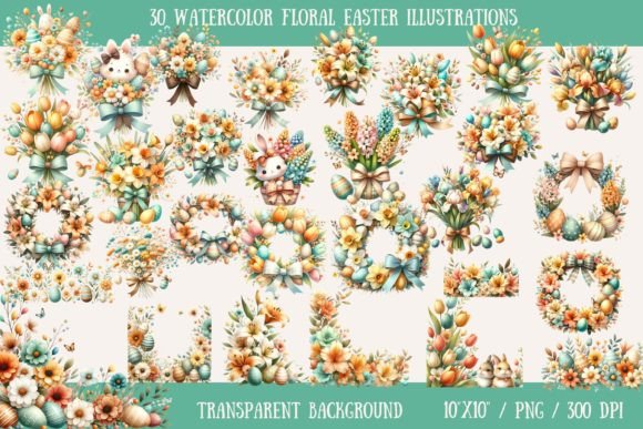 Whimsical Watercolor Floral Easter Illustrations for Spring Designs